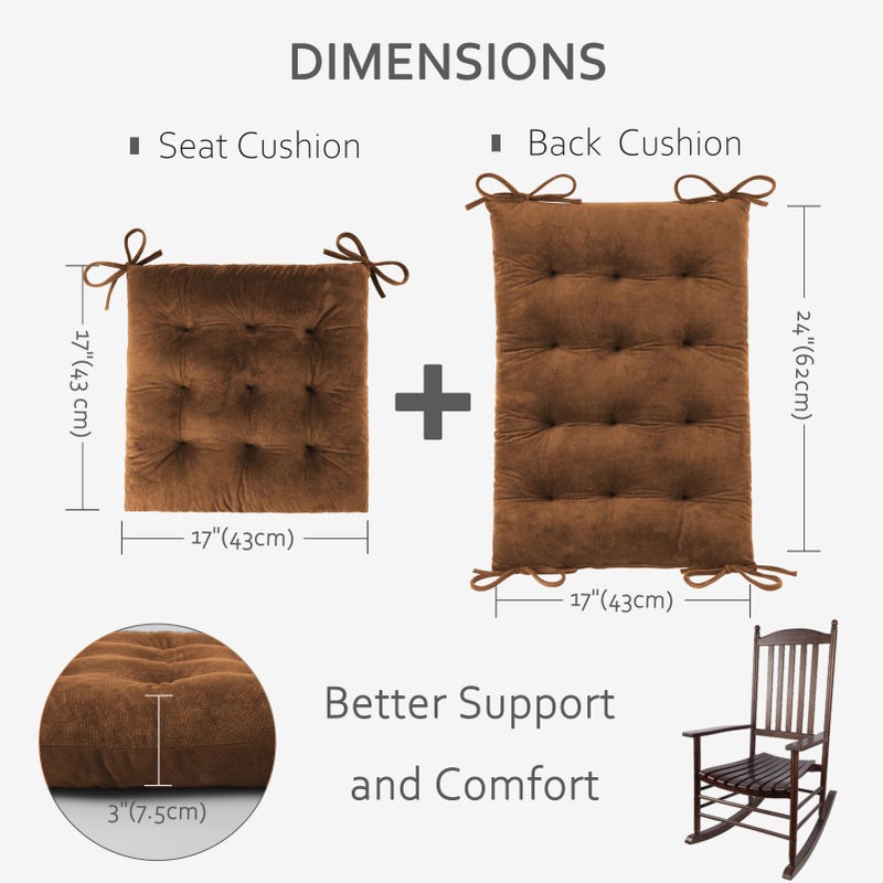 ELFJOY Rocking Chair Cushion Large Rocking Chair Pads with Ties Premium Tufted High Back and Seat Cushion 2 Piece Set Brown - Image 2